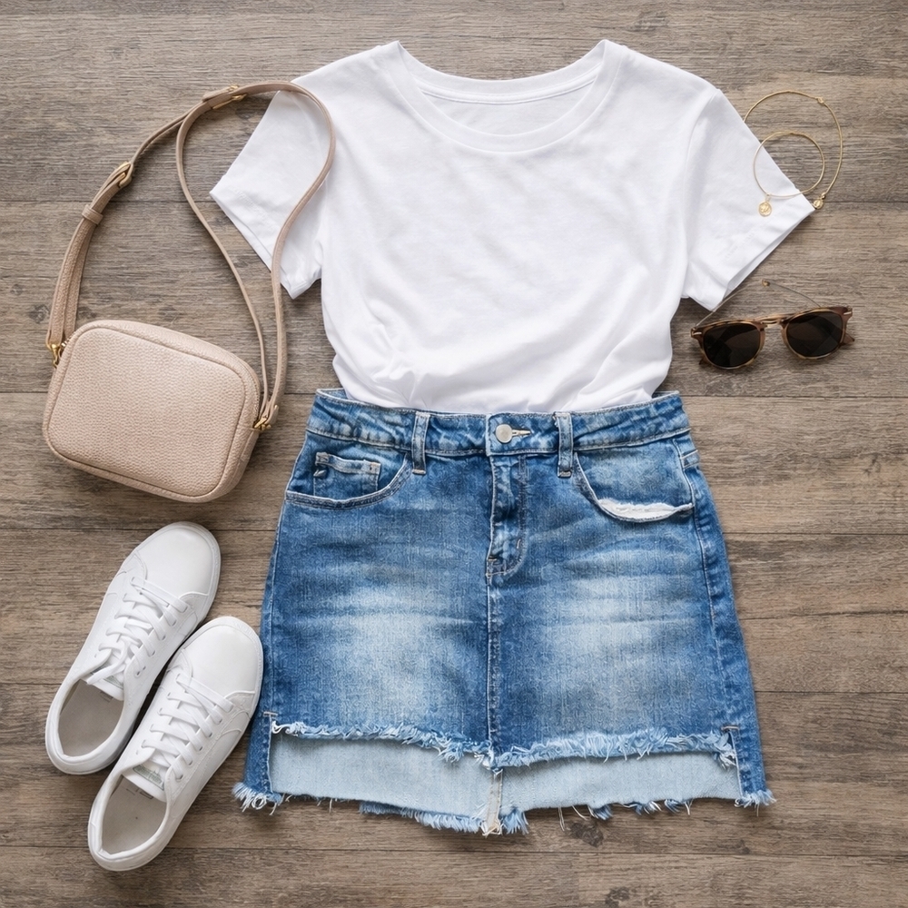 Kancan Medium Wash Denim Distressed Mini Skirt